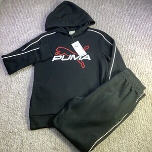 Puma Kids Black Pullover Hoodie & Track‎ Pants Set Loungewear Size M NWT